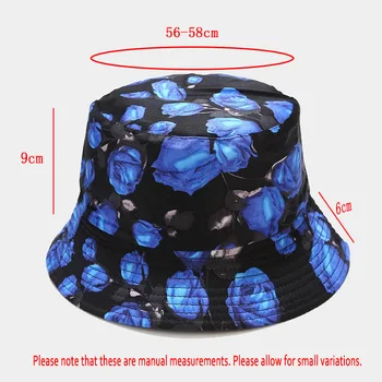 Ins Nye Rose Flower Mønster Pot Retro Mænds Bucket Hat Fiskeren Hat til Kvinder Sommer Udendørs Mode Panama Solen Beskyttelse Cap