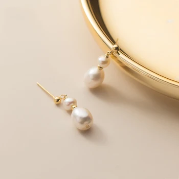 INZATT Ægte 925 Sterling Sølv Minimalistisk Barok Pearl Stud Øreringe Til Mode Kvinder Part Fine Smykker Boheme Tilbehør