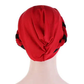 Islamiske Muslimske Turban Hår Bonnet fælles Landbrugspolitik Indiske Beanie Kraniet Hat To-farve en Enkelt Fletning Stave Polyester Hovedbeklædning