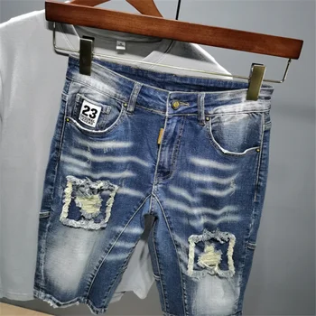 Italiensk sommer big-navn 23-syet tyk håndværk og stor størrelse street hip-hop stil fashionable fem-punkt-jeans