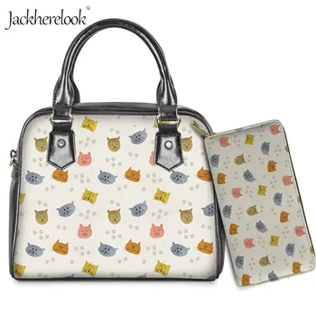 Jackherelook Funny Animal Mønster Kvindelige Tote Messenger Bag 2stk/Set Kawaii Håndtaske med Kobling eller flere pengesæk-for Piger Bolsos Mujer
