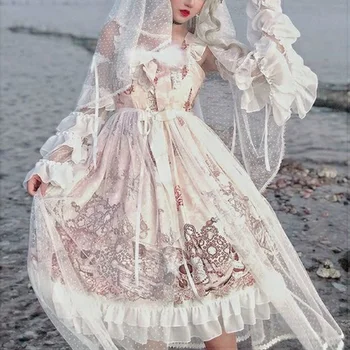 Japansk Gotiske Jsk Lolita Kjole Kvinder Vintage Victorianske Ærmeløs Bue Prinsesse Tea Party Kjoler Piger, Smarte Print Lolita Kjole