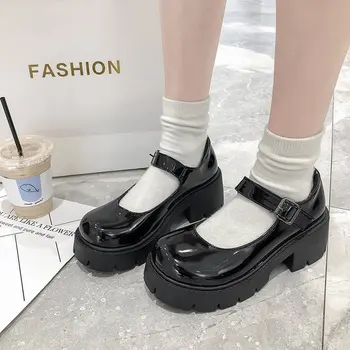 Japansk Jk Uniform Sko Øget Tykke såler Studerende Mary Jane højhælede Retro Britisk Stil Lille Læder Sko