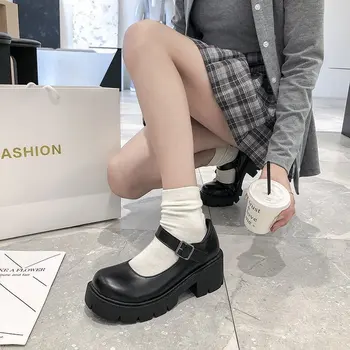 Japansk Jk Uniform Sko Øget Tykke såler Studerende Mary Jane højhælede Retro Britisk Stil Lille Læder Sko