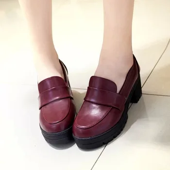 Japansk lille læder sko kvindelig Britisk stil winter plus velvet bomuld sko retro tykke såler studerende alle-match jk sko