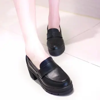 Japansk lille læder sko kvindelig Britisk stil winter plus velvet bomuld sko retro tykke såler studerende alle-match jk sko