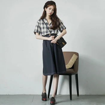 Japansk-stil Preppy Bluse Plaid Og Nederdel Sæt Kvinder Outfits Løs Plus Size To-delt Sæt 4xl Dame 2 delt Sæt Tøj