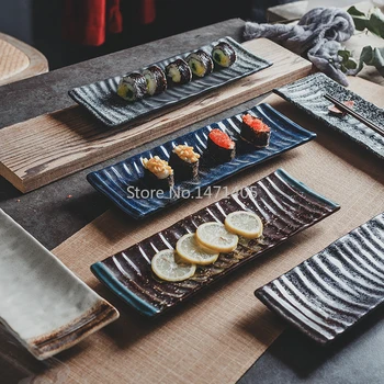 Japanske og koreanske Retter Lang Sushi Tallerken Keramiske Rektangulær Plade Hjem Restaurant middagstallerken med Retro-Kreative Flad Tallerken