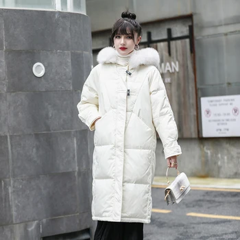 JCHB 2021 Kvinder Ned Jakke koreanske Pels Kvindelige 90% Hvid Duck Ned Jakker Fox Fur Hooded Parkacoats Vinter Abrigo Mujer P