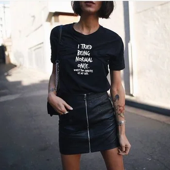 Jeg prøvede at være normal gotiske kvinder mode bomuld casual hipster grunge tumblr young street style t-shirts t-shirt fest toppe M279