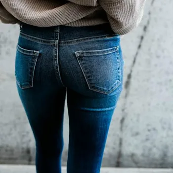 JESSIC Foråret Nye High Street Elasticitet Skinny Jeans Kvinder Mode Hule Hul Bleget Vintage Push Up Denim Bukser Femme