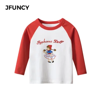 JFUNCY 2021 Foråret Efteråret Oversized T-Shirt Pige Baby Tegnefilm Brev Udskrivning langærmet Tshirt Dejlige Børn Tøj Toppe