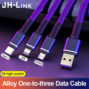 JH-LINK 5A 3-I-1-Hurtig Opladning Kabel Til IOS/Micro USB/Type-C Kabel Ledning Til IPhone/Huawei - /Android-IOS-Adapter, datakabel 120cm
