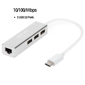 Jing USB-Hub-dockingstation Type C til 3 Port 2.0 Ethernet RJ45 usb-c adapter MacBook Pro Bærbar multi tilbehør splitter
