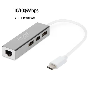 Jing USB-Hub-dockingstation Type C til 3 Port 2.0 Ethernet RJ45 usb-c adapter MacBook Pro Bærbar multi tilbehør splitter