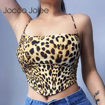 Jocoo Jolee Kvinder Sexy Leopard Print Backless snøre Camis Elegante Uregelmæssige Tanke Toppe om Sommeren Y2K Club Cropped Toppe Vest