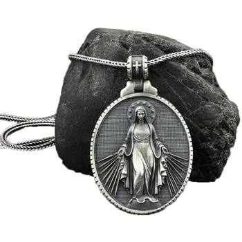 Jomfru Maria Erindringsmønter Halskæde Badge Religiøse Kristne Rustfrit Stål Halskæde Katolske Tro Kæde