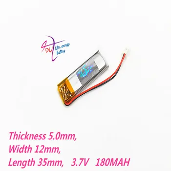 JSO ZH 1,5 mm, 2-polet 10 x 501235 3,7 V 180mAh LiPo til stikket til Batteri med Lithium-Polymer Genopladeligt For Mp3 bluetooth GPS-PSP headset