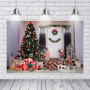 Jul billede Baggrund Santa Claus kagemand Baggrund juletræ, gaver, legetøj nye vinter fotografering rekvisitter