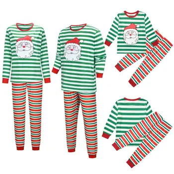 Jul Familie Matchende Pyjamas Sæt Santa Claus Trykt Stribet Langærmet Nattøj Far Mor Børn Xmas Tøj