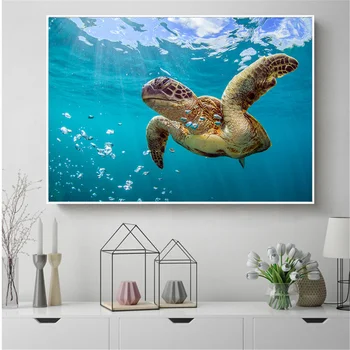 Jul Lærred Maleri Skildpadde Væg Kunst Ocean Sea Turtle Male Billeder til stuen Badeværelse Indretning Soveværelse Dekoration