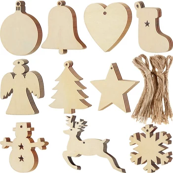 Jul Træ Dekorationer Runde Træ Skive Træ Snefnug Angel Star juletræ Hængende Ornamenter DIY Håndværk
