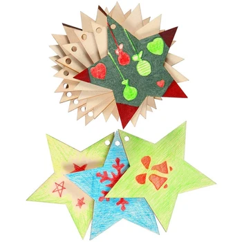 Jul Træ Dekorationer Runde Træ Skive Træ Snefnug Angel Star juletræ Hængende Ornamenter DIY Håndværk