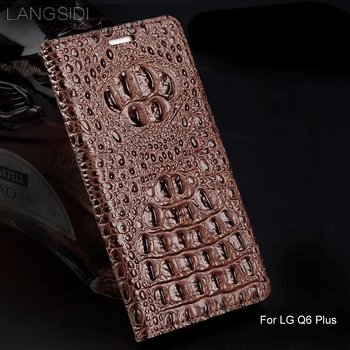 JUNDONG ægte læder flip phone tilfælde Krokodille tilbage tekstur Til LG Q6 Plus Alle-håndlavet telefonen sag