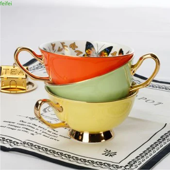 Kaffe kopper af Porcelæn af Høj kvalitet Butterfly Flower Tekop & Underkop Sæt Britiske Eftermiddag Te tid Keramisk Kop Kontor Drinkware