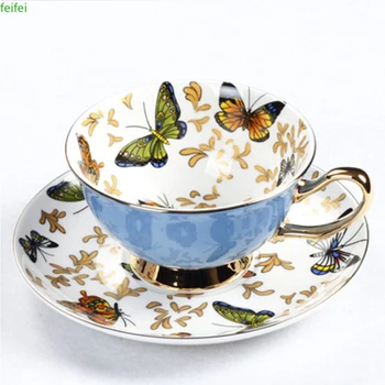 Kaffe kopper af Porcelæn af Høj kvalitet Butterfly Flower Tekop & Underkop Sæt Britiske Eftermiddag Te tid Keramisk Kop Kontor Drinkware