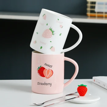Kaffebæger Søde Cup Keramiske Kreativ Farve jordbær Varme-resistente Krus Tegnefilm med Låg 450ml Børn Office Home Drinkware Gave