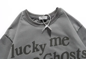 Kanye West Børn Ser Spøgelser Oversize Mænd T-Shirt Tour Erindringsmønter Trykt Retro Løs Harajuku Besætning Hals kortærmet T-shirt