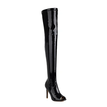 KARINLUNA Plus Size 33-46 Nye Kvindelige Mode Peep Toe Støvler Zip Tynde Høje Hæle Over Knæet Støvler Kvinder Part Sexede Sko Kvinde