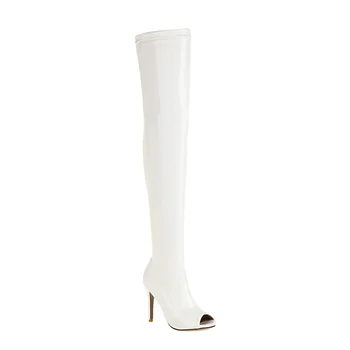 KARINLUNA Plus Size 33-46 Nye Kvindelige Mode Peep Toe Støvler Zip Tynde Høje Hæle Over Knæet Støvler Kvinder Part Sexede Sko Kvinde