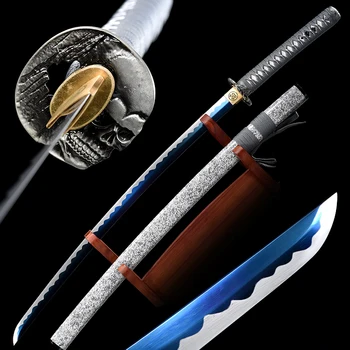 Katana Real Steel Japansk Sværd Hånd Smedning 1095 Stål Full Tang Blå Kniv Skarpe Samurai Brugbar Sværd Kan skære Bambus