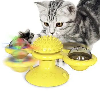 Katteurt-Legetøj Vindmølle Cat Toy Pladespiller Drilleri Pet Skrabe Kildre Børste Tænder Rengøring FØRTE bolden Sjove Spil Uddannelse Smart Kat