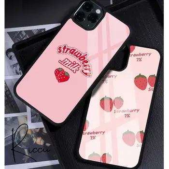 Kawaii Japansk Jordbær Mælk Telefonen Tilfælde Rubber til iPhone 12 11 Pro Max antal XS 8 7 6 6S Plus X 5S SE 2020 XR 12 Mini-sag