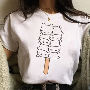 Kawaii Kat Print T-Shirt til Sommerens Mode Kvinder T-Shirt Harajuku Søde Tee Toppe Kvindelige kortærmet T-shirt Kvinde Tegneserie T-shirts