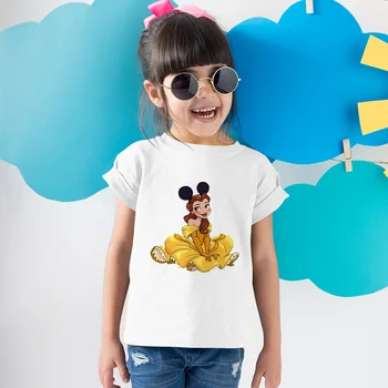 Kawaii Pige T-shirt Disney Film, Skønheden og Udyret-Prinsesse Belle Udskrive Kort-Langærmet Mode Children ' s t-Shirt
