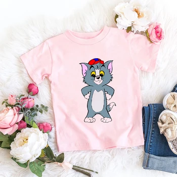 Kawaii piger pink t-shirt sjove kat tegnefilm print kids tøj sommeren afslappet piger tshirt Camisole toppe engros