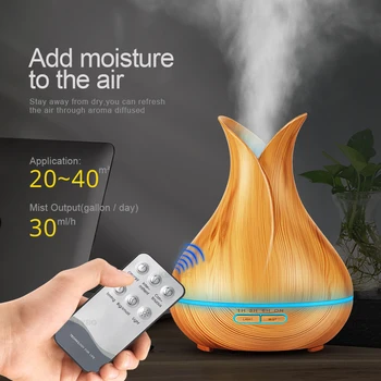 KBAYBO 400ml air diffuser elektriske Aroma Æterisk Olie Diffuser Ultralyd Luft Luftfugter Træ Fjernbetjening Mistmaker til hjemmet