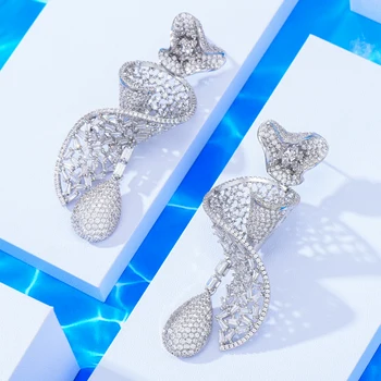 KellyBola Dubai Ædle Damer Premium Cubic Zirconia Spiral Vedhæng Øreringe Brudepige Smykker Tilbehør Ny Trend 2021