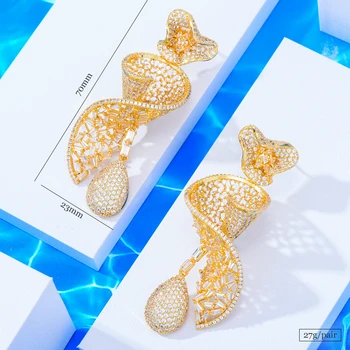 KellyBola Dubai Ædle Damer Premium Cubic Zirconia Spiral Vedhæng Øreringe Brudepige Smykker Tilbehør Ny Trend 2021