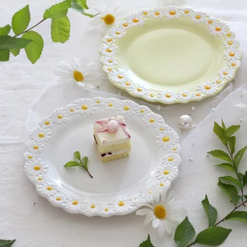 Keramisk Bordservice Retter Og Plader Sæt Lille Daisy Farver Hjem Middag Mad Salat Skål Vestlige Cup Dessert Bøf Skuffe Plade
