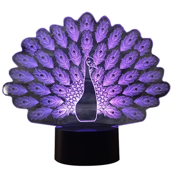 Kids Soveværelse Optisk Led Gaver Peacock Lys Nyhed Nat Lampe Touch Skifte Tabel 7 Farver Ændre 3D-Illusion Visuelle