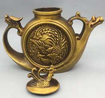 Kina brass dragon phoenix tekande håndværk statue