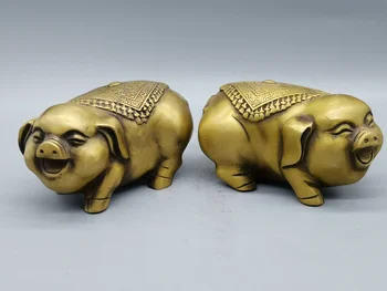 Kina Samling Bronzeware Hjem Feng Shui Indretning Metal Håndværk Kobber Gris Messing Heldige Gris Dekoration Gaver Zodiac Mascot