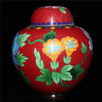 Kinesisk Gamle Håndværk Cloisonne Malet Opbevaring Jar Dekoration