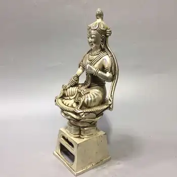 Kinesiske archaize Hvid kobber Tara figur Buddha statue