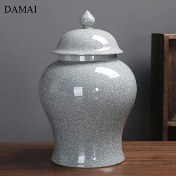 Kinesiske Vintage Keramik Te Container Enkel Knæk Dekorative Blå og Hvid Porcelæn Håndværk Desktop Te Blad forrådskrukker